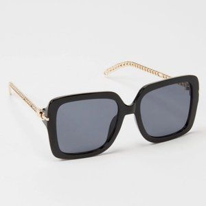 Flattering Black Squared Frame, Gold Chain Detail on Arms